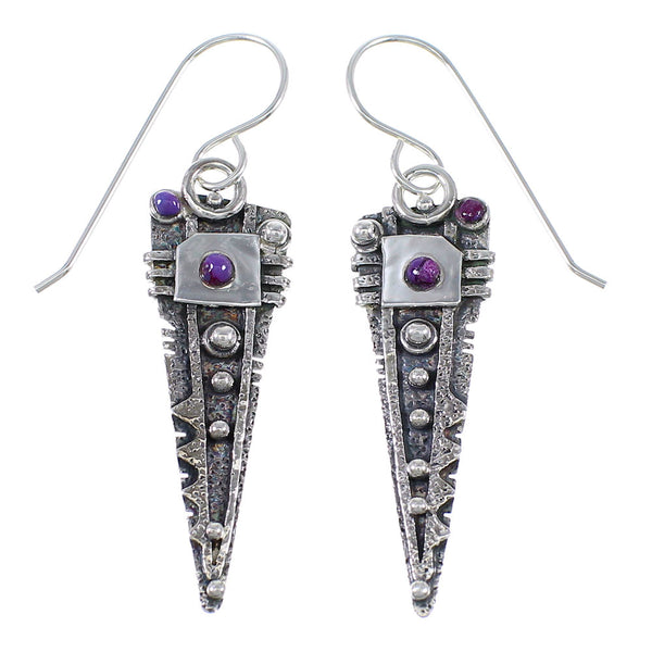 Magenta Turquoise And Sterling Silver Hook Dangle Earrings WX67106